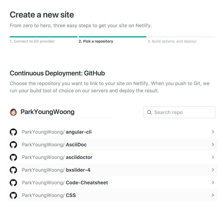 Netlify Select repository