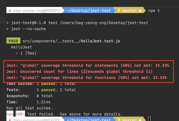 Jest coverage threshold